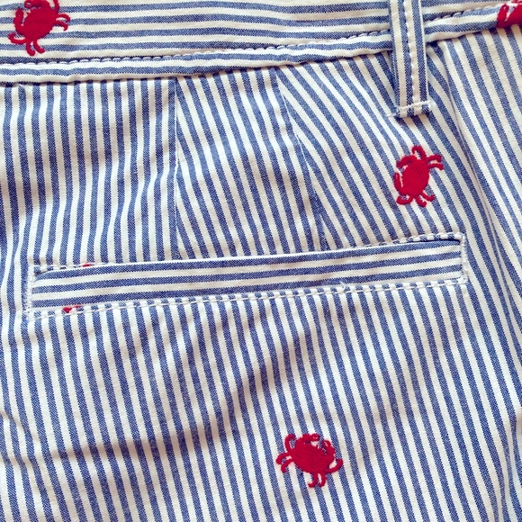 Talbots Girlfriend Chino Short Red Crab Embroidered Stripes Seersucker Fisherman - Picture 5 of 5